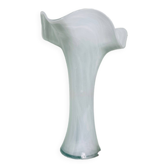 Handcrafted Murano style white glass corolla vase