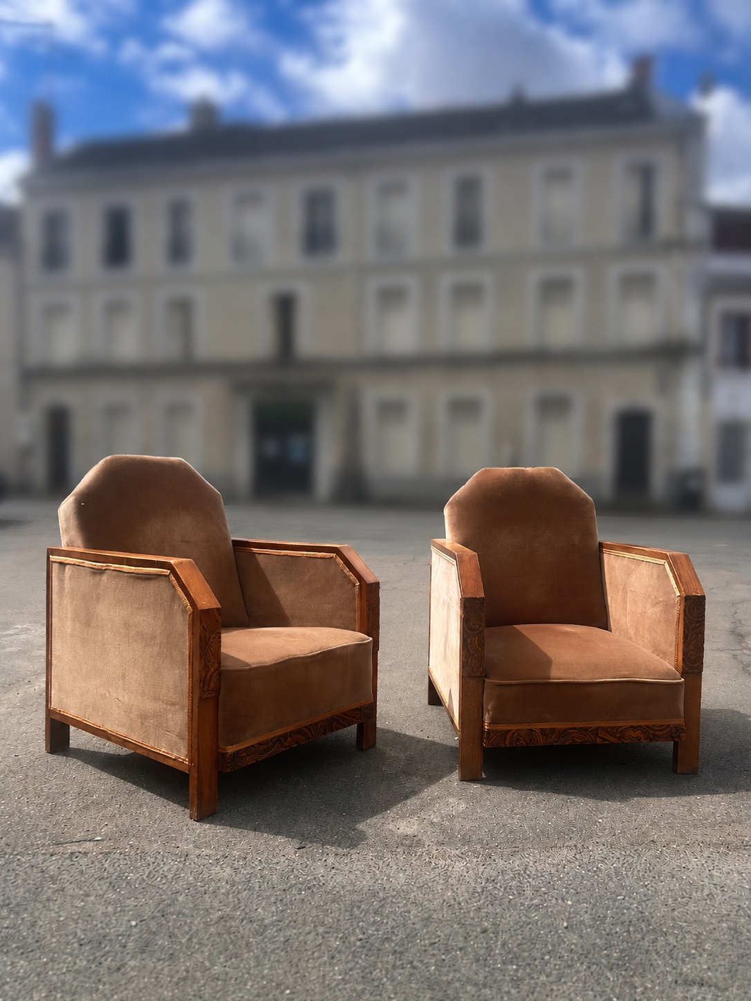 Pair of Art Deco club armchairs, renovated