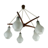 Suspension danoise moderne en teck verre opalin années 1950-60