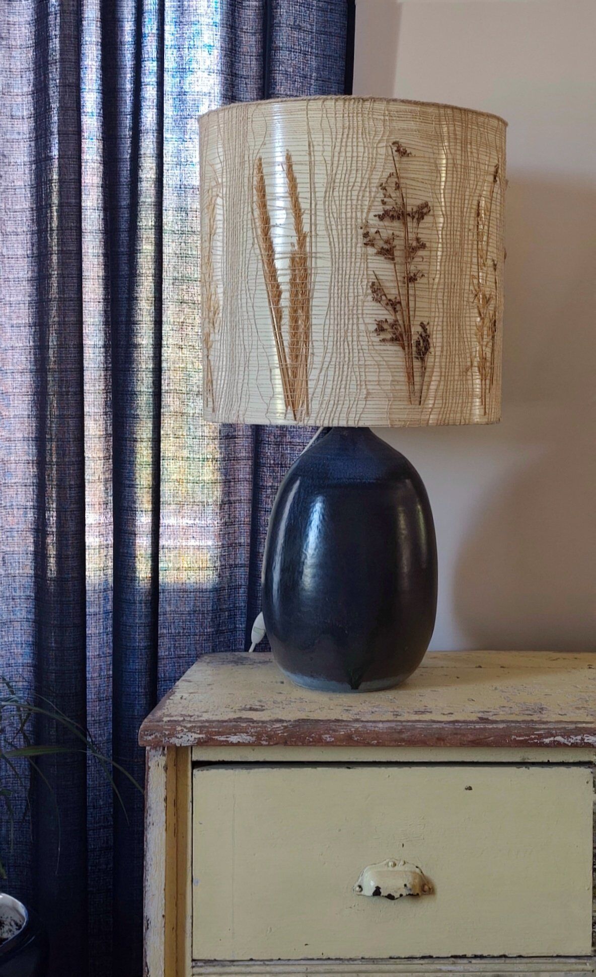 Vintage ceramic lamp, herbarium lampshade