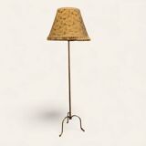 Brass tripod floor lamp with golden pompom lampshade 1960