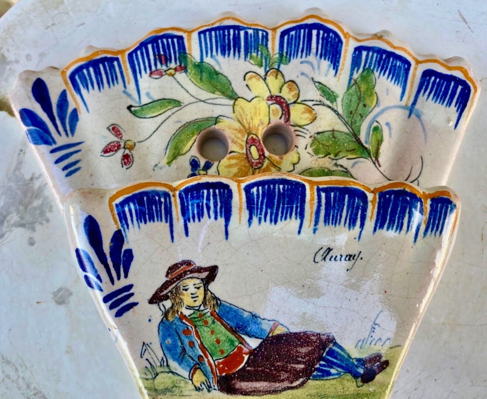 vase - Fan-shaped bouquet - Pouplard Béatrix Malicorne style Quimper XIX