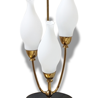 Lampe de table triple années 50 avec verrines "muguet" 1950