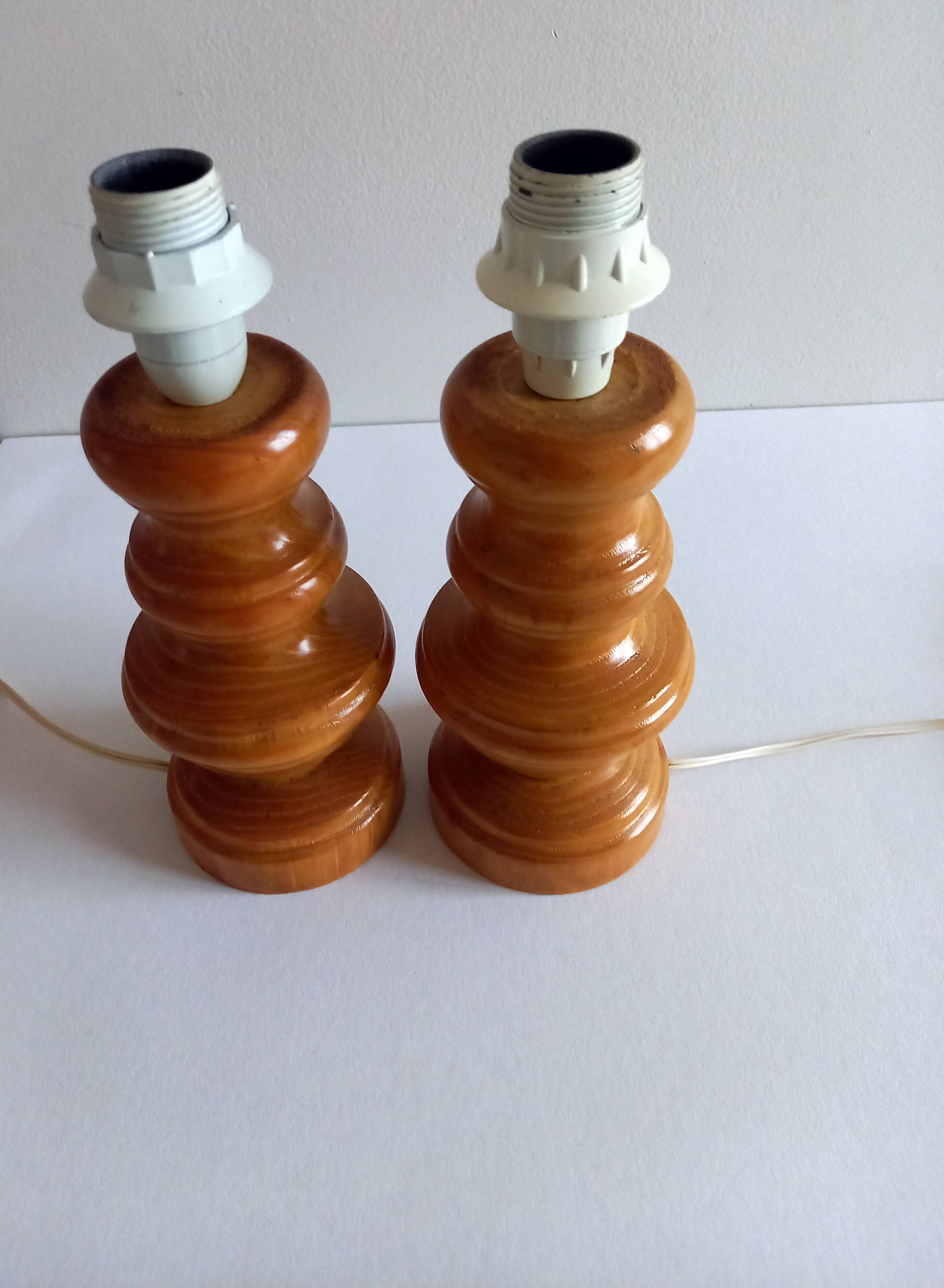 Pair of wooden lamp legs turned vintage 70s