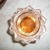 Service à liqueur art déco en verre transparent rose avec bouchon