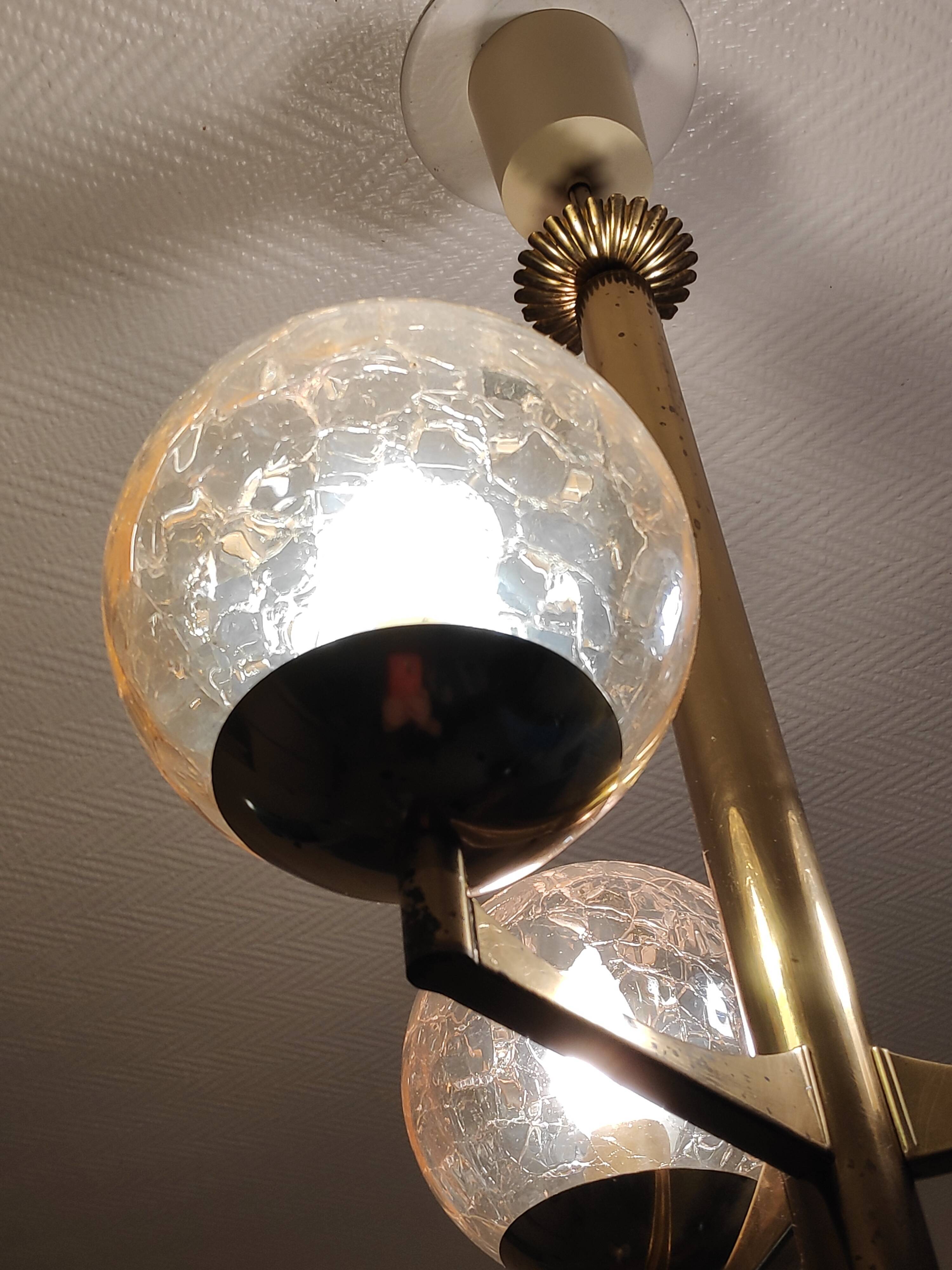 3-Globe smoky and cracked glass chandelier