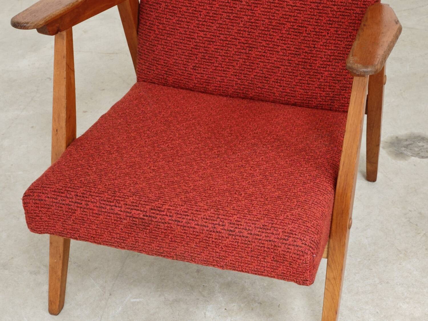 Pair of Uluv red Eastern Bloc armchairs, 1960s