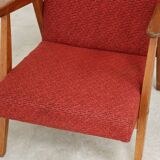 Pair of Uluv red Eastern Bloc armchairs, 1960s