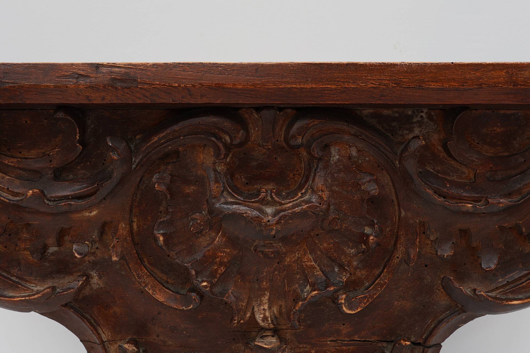 Antique wooden wall mounted carved console, France ca. 1850