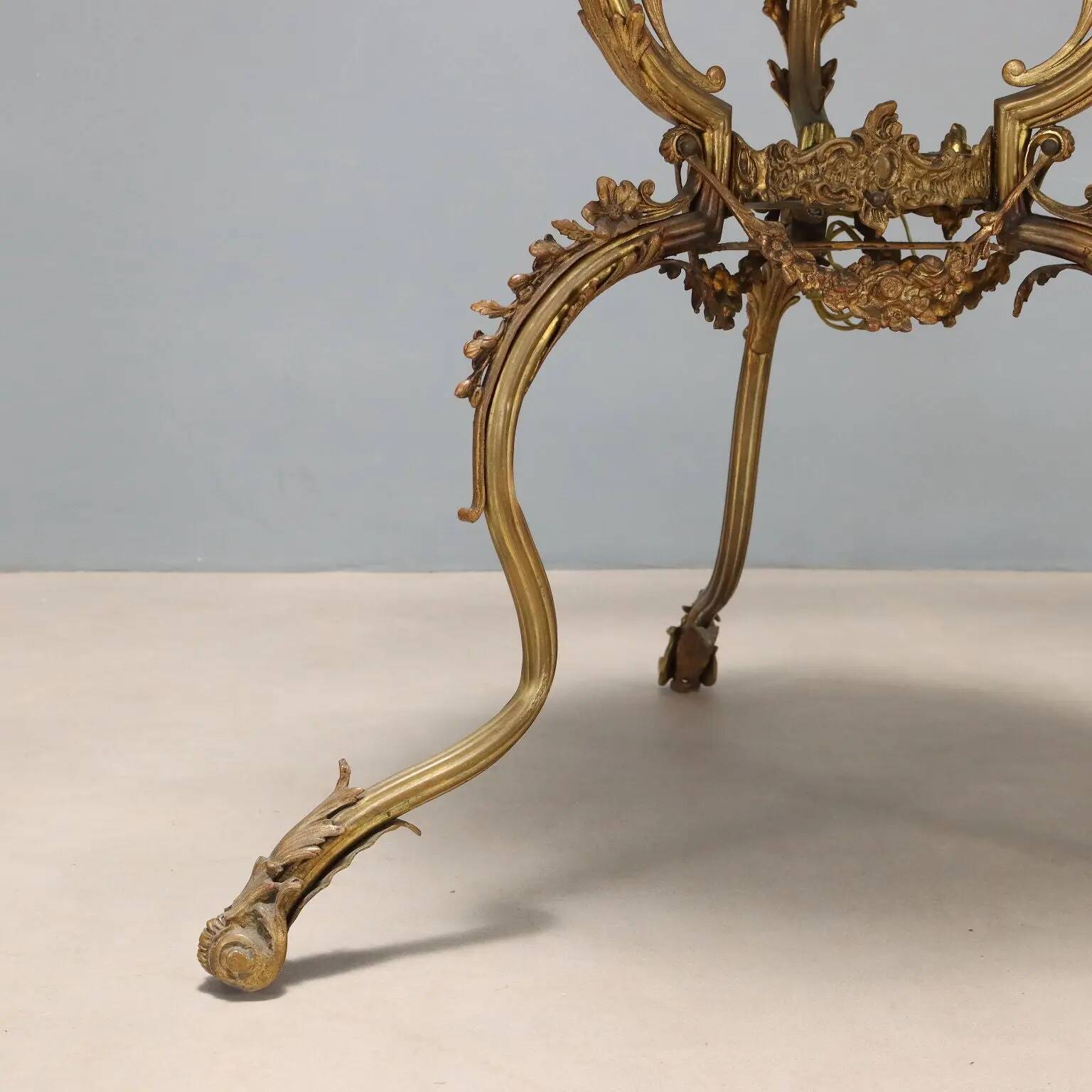 Lampadaire ancien avec table d’appoint en bronze et marbre, Italie, XXe siècle