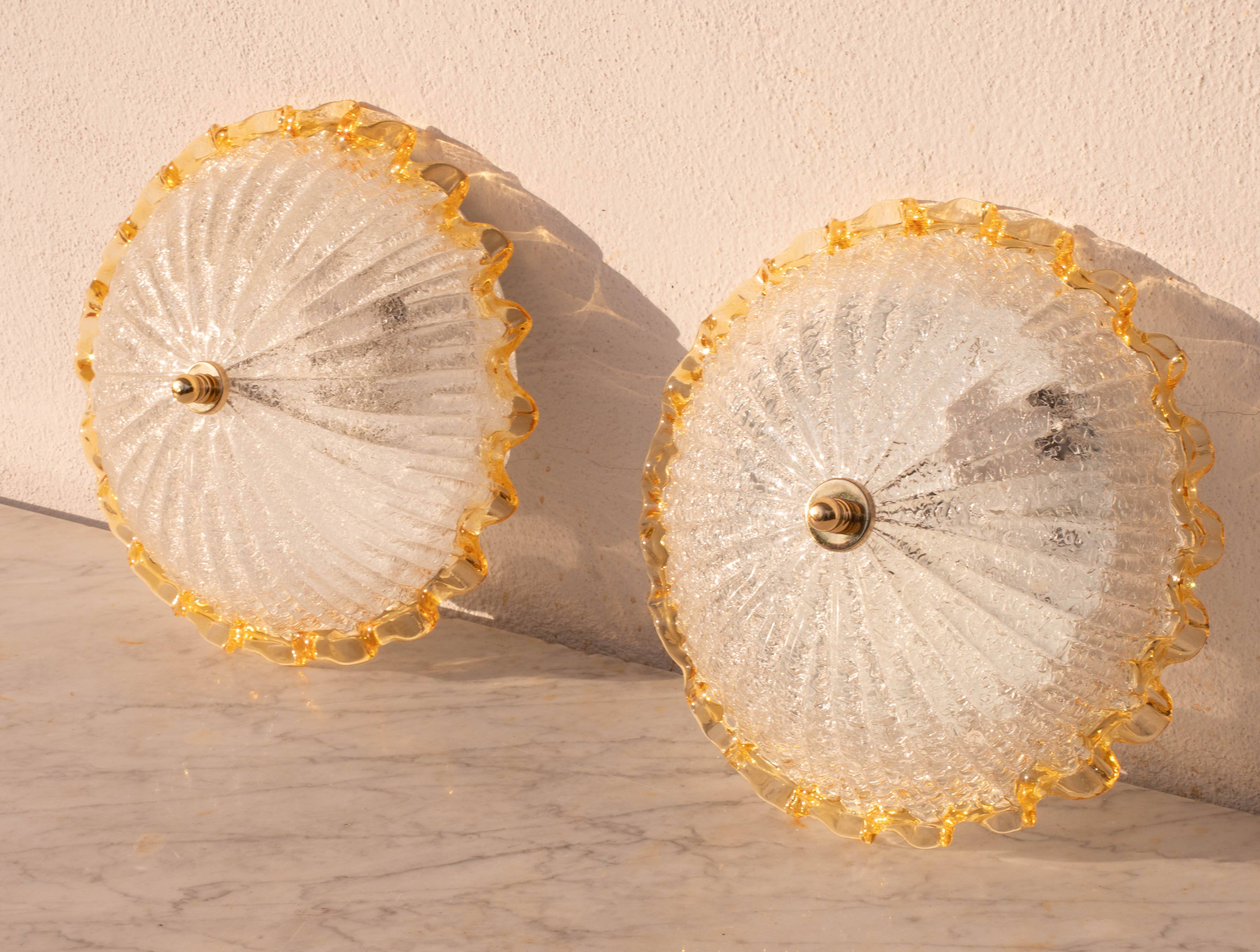 Set of 2 Charming Italian Yellow Murano Glass Ceiling Fixture, Murano, 1970