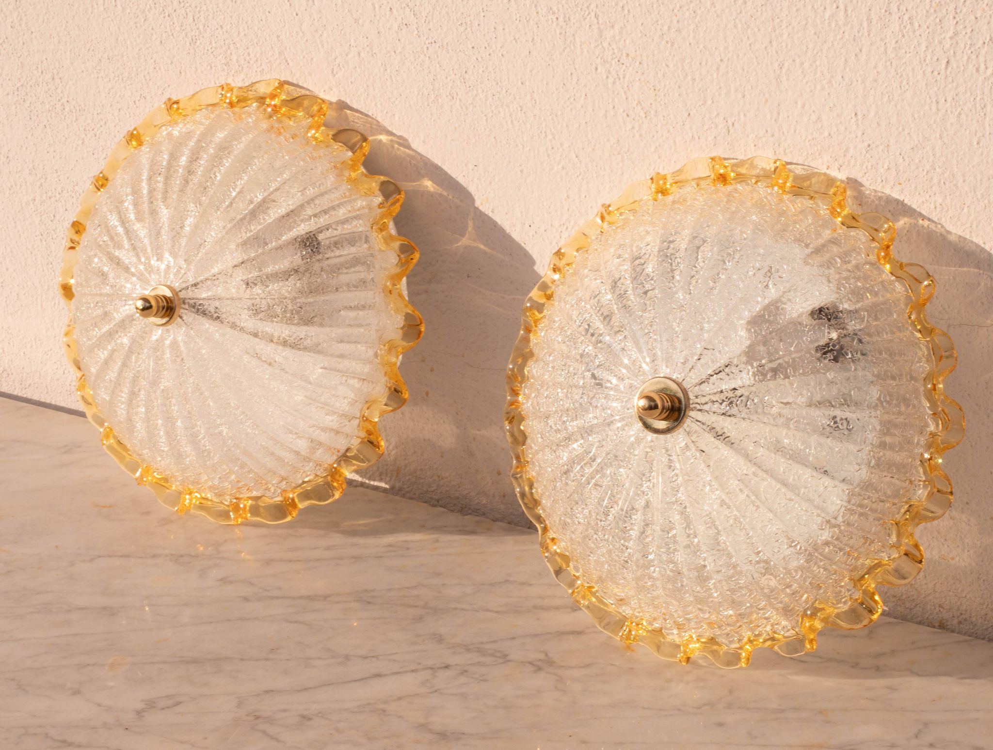 Set of 2 Charming Italian Yellow Murano Glass Ceiling Fixture, Murano, 1970