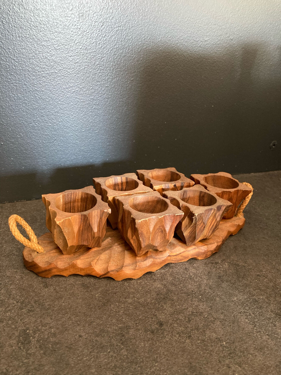 Wooden egg cups service