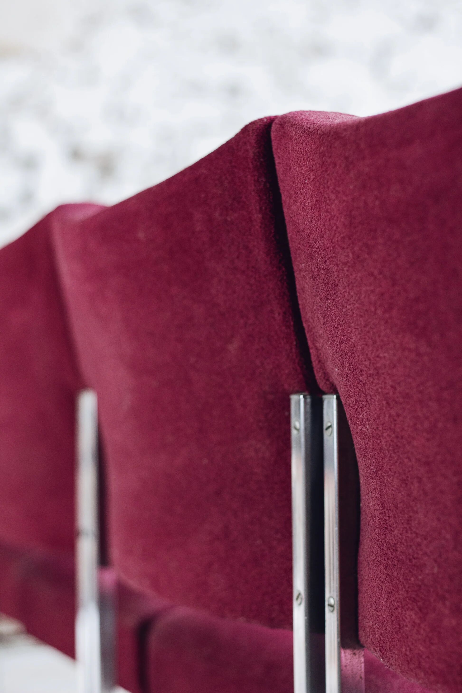 Set of 4 modernist burgundy armchairs, 1970.