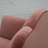 1950s, Danish armchair, salmon pink furniture velour, oak wood.
