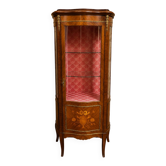 Curved display cabinet in Louis XV style, inlaid and adorned with bronze.