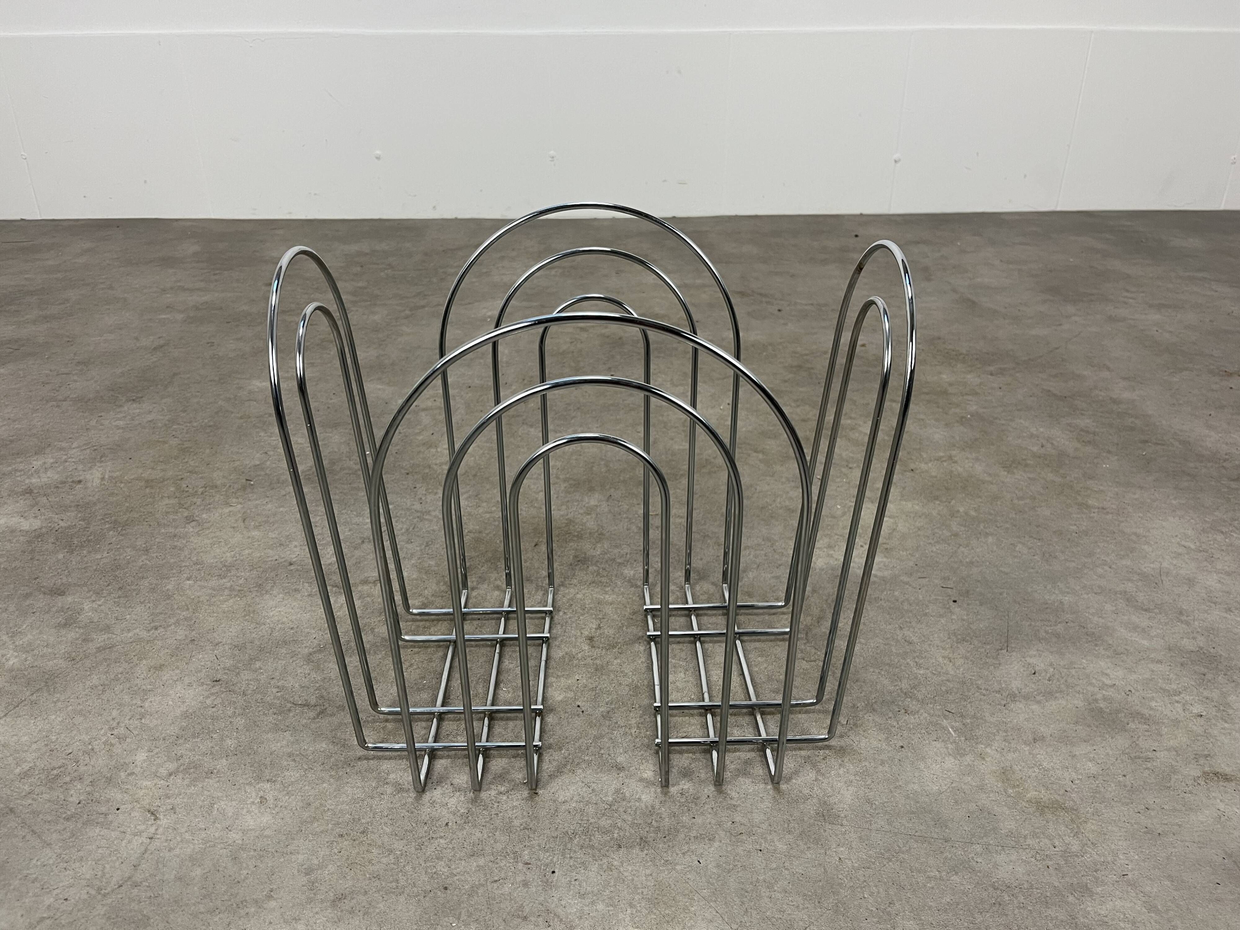 Postmodern magazine rack 80s chrome metal vintage memphis