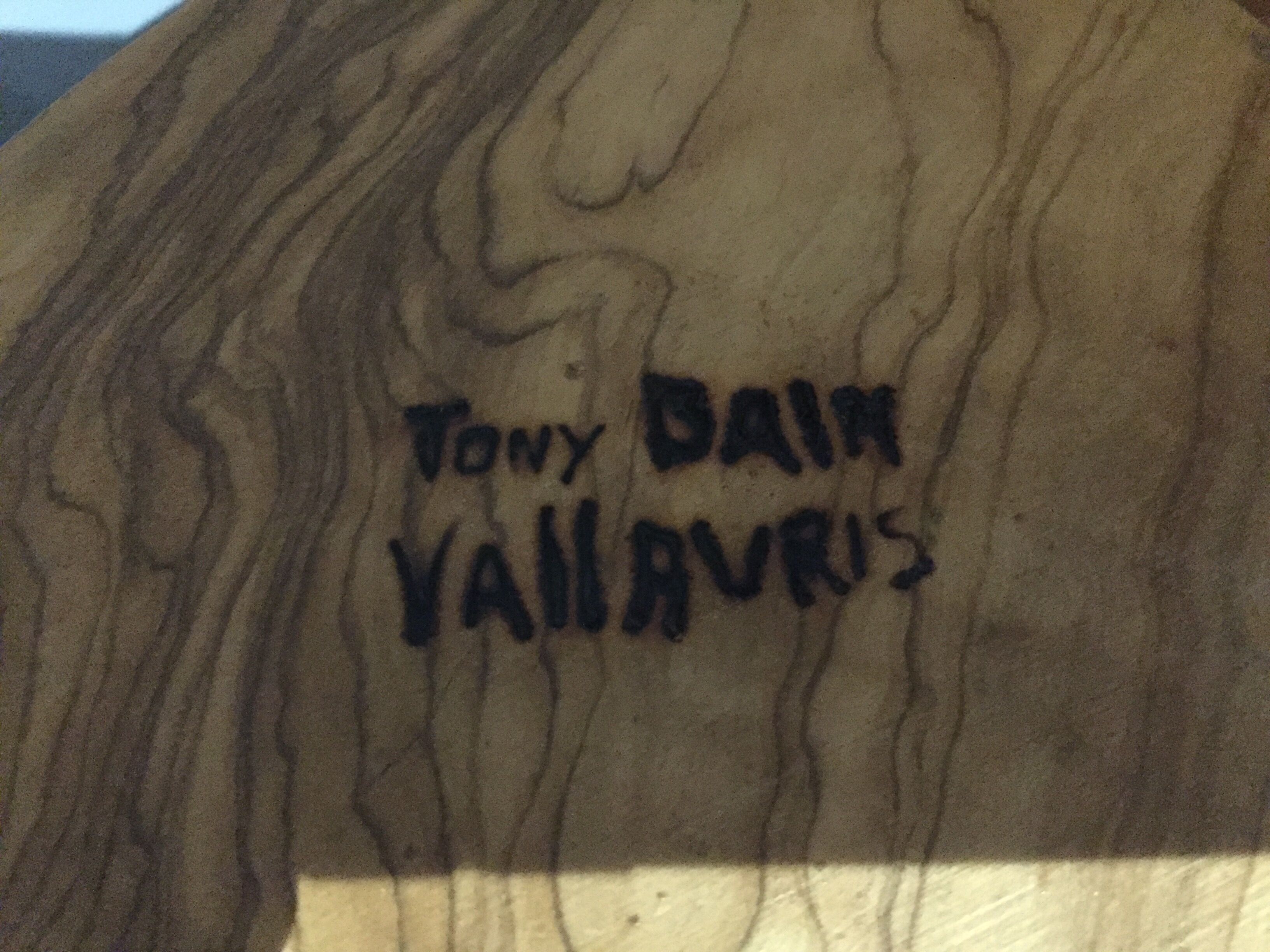 Salad bowl in olive tree of Vallauris signed Tony Bain