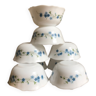 Vintage set of 8 cups Arcopal forget-me-not