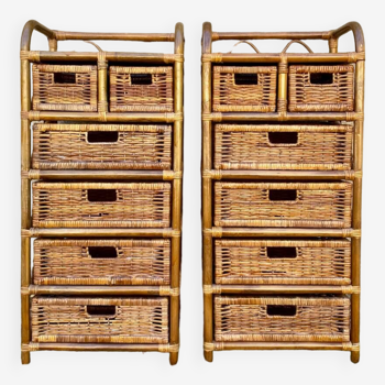 Rattan storage shelf duo