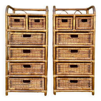 Rattan storage shelf duo