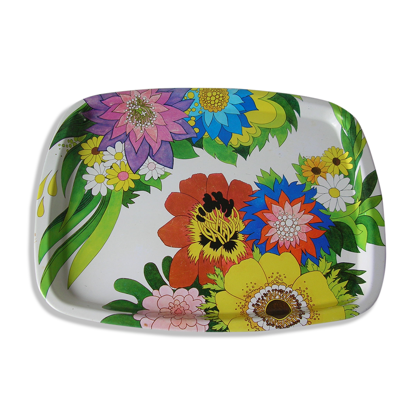 Former service tray Elite Trays London 1970s décor big flower 70's