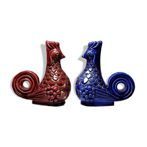 paire de bougeoirs coqs