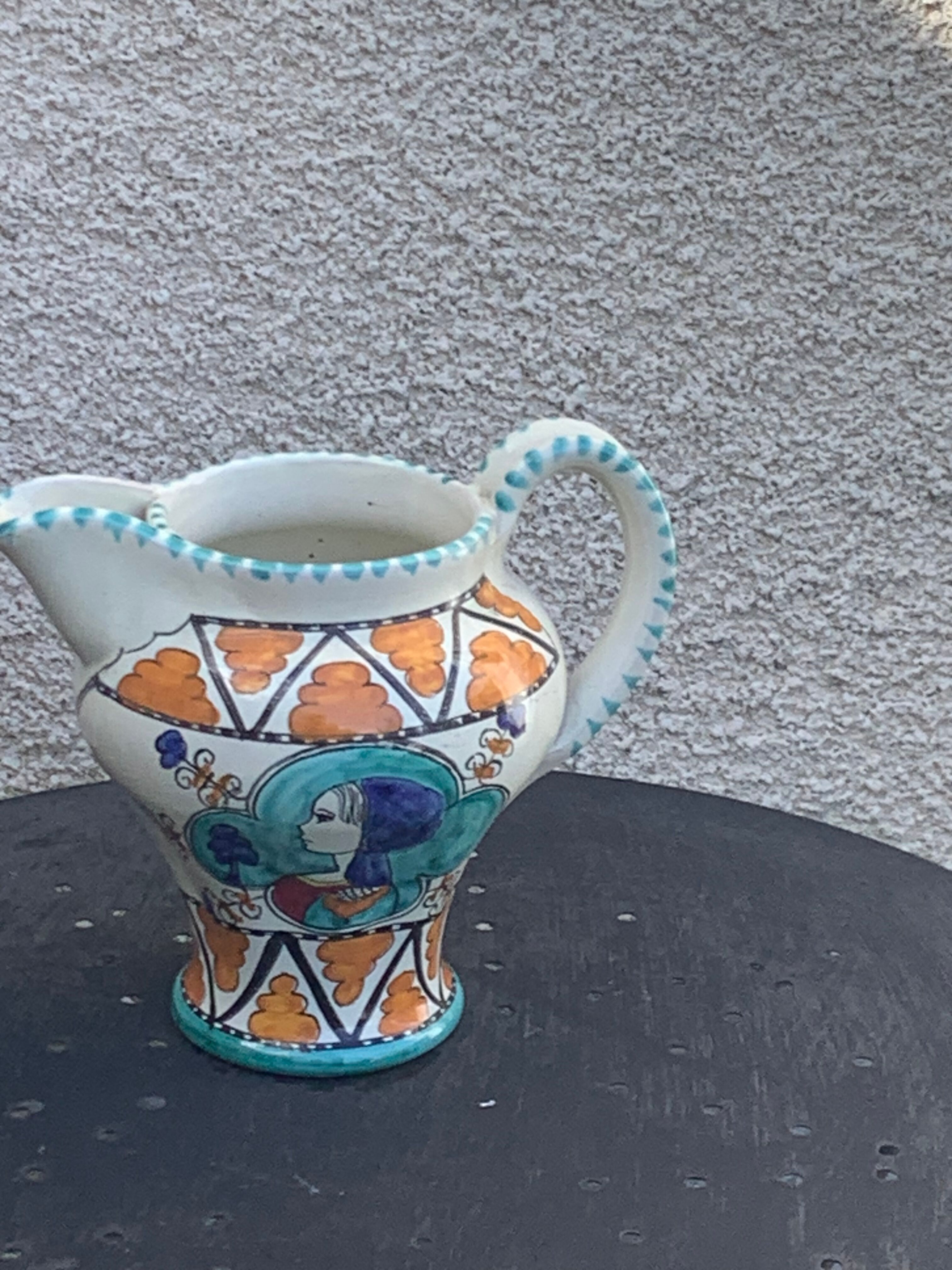 Glazed ceramic jug pottery Orvieto made in italy vintage