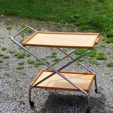 Vintage rolling serving table from the 1950s in chrome metal and wood