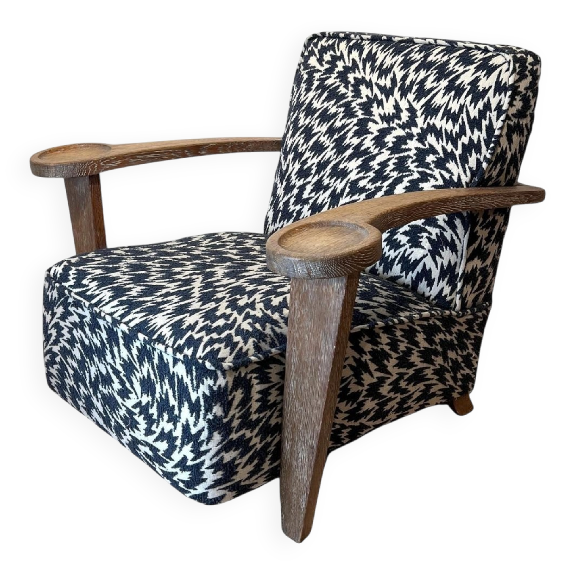 Art Deco Limed Oak Club Chair from De Coene, Belgium, 1930s