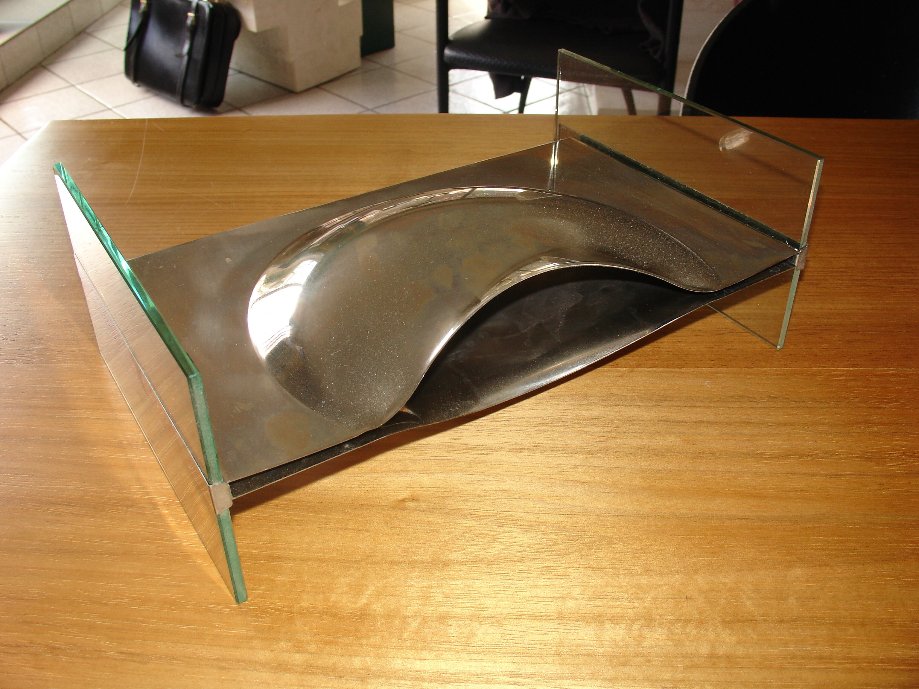 Glass and steel vase, circa 1970