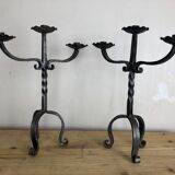 Pair of wrought iron candlesticks