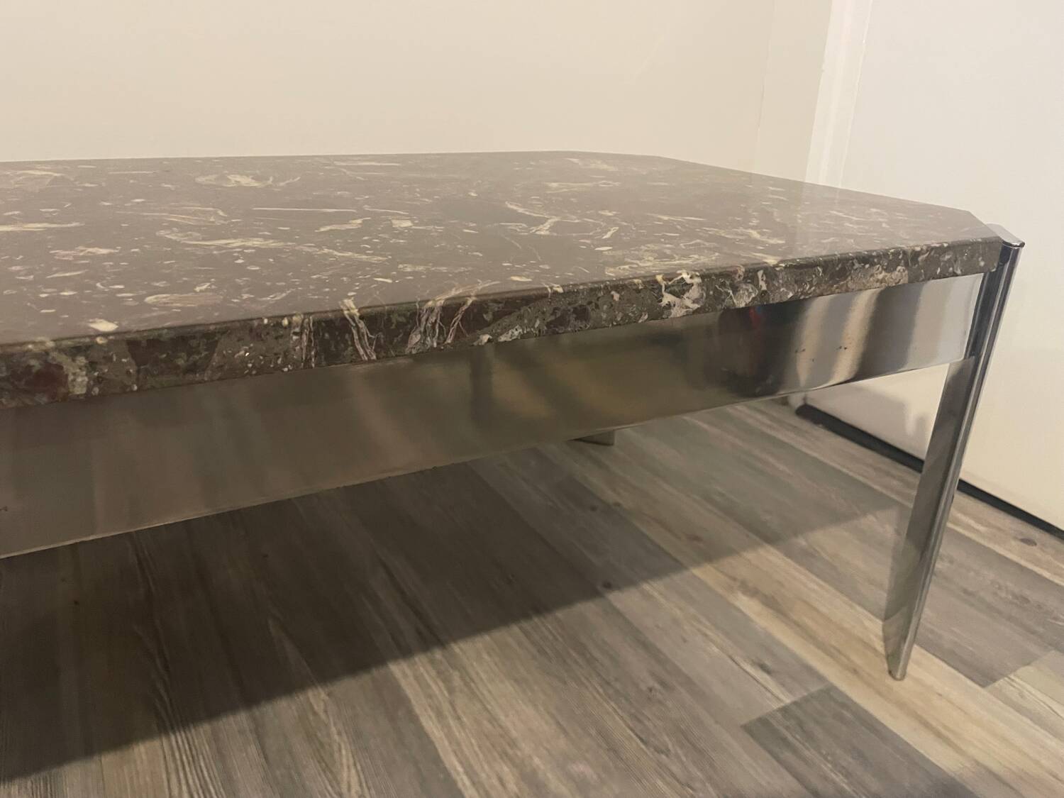 Table basse vintage roche bobois marbre pieds chromé circa 1970s