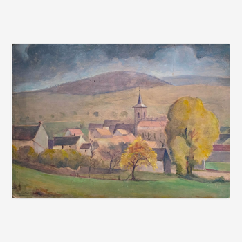Tableau HSP "Brume d'automne à chamboeuf" (42) par Auguste Mallard (1895-1965)