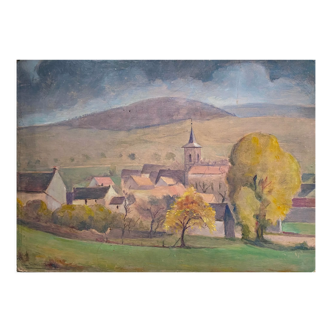 Tableau HSP "Brume d'automne à chamboeuf" (42) par Auguste Mallard (1895-1965)