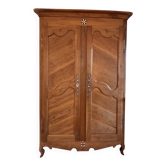 Armoire ancienne 2 portes en bois massif avec étagères et tiroirs