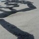 Contemporary Artistic Handmade Rug in Beige with Black Calligraphic Pattern