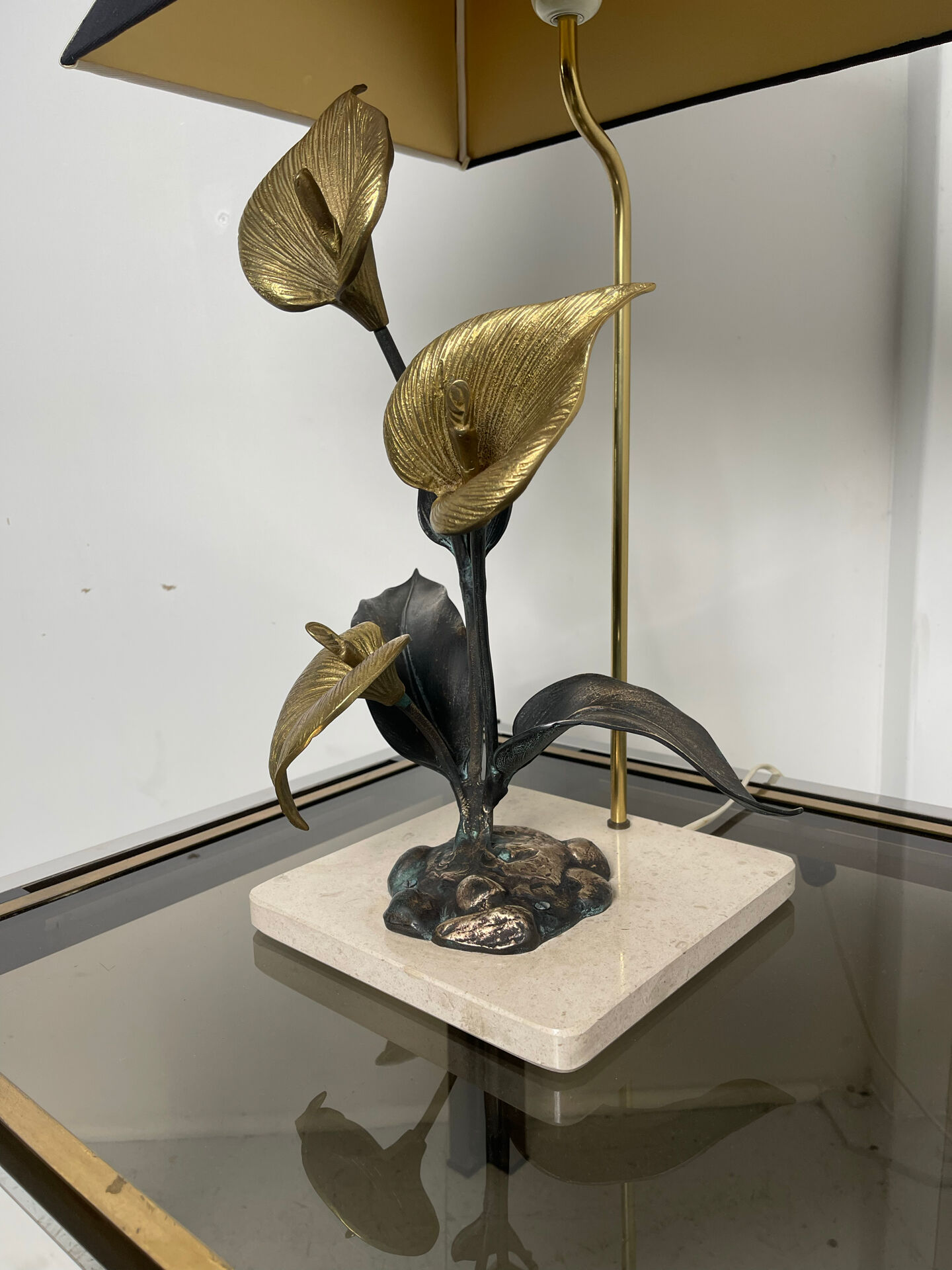 Lampe florale bronze 1970