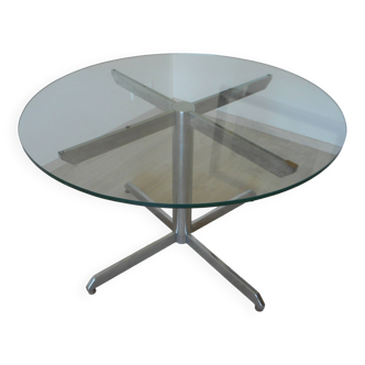 round table 1970 chrome base glass top