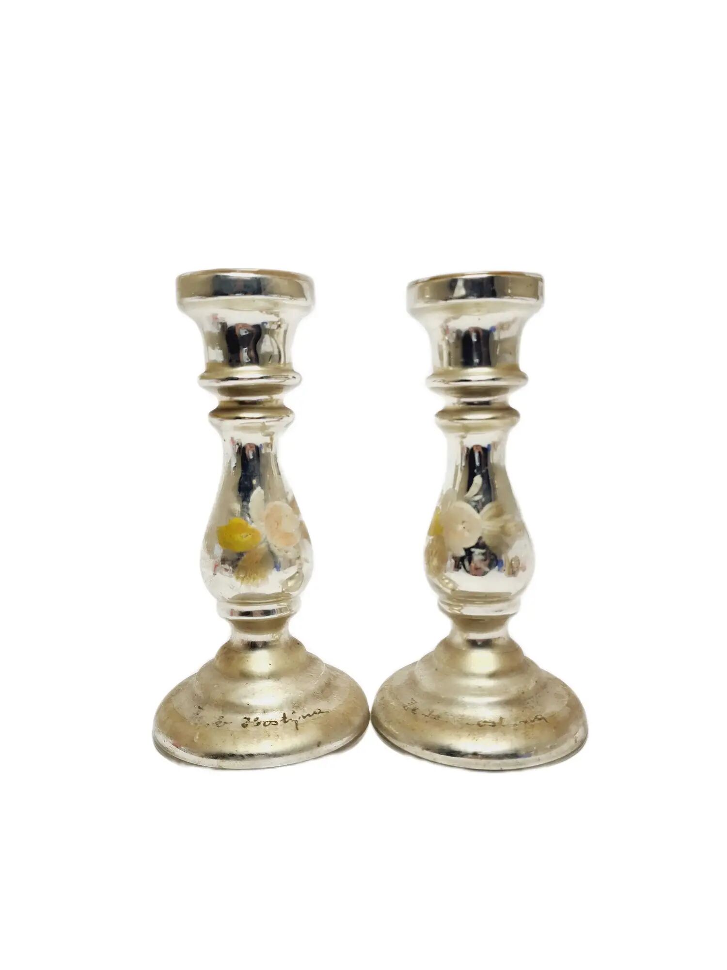 Pair of Candle Holders, Amalgam Glass