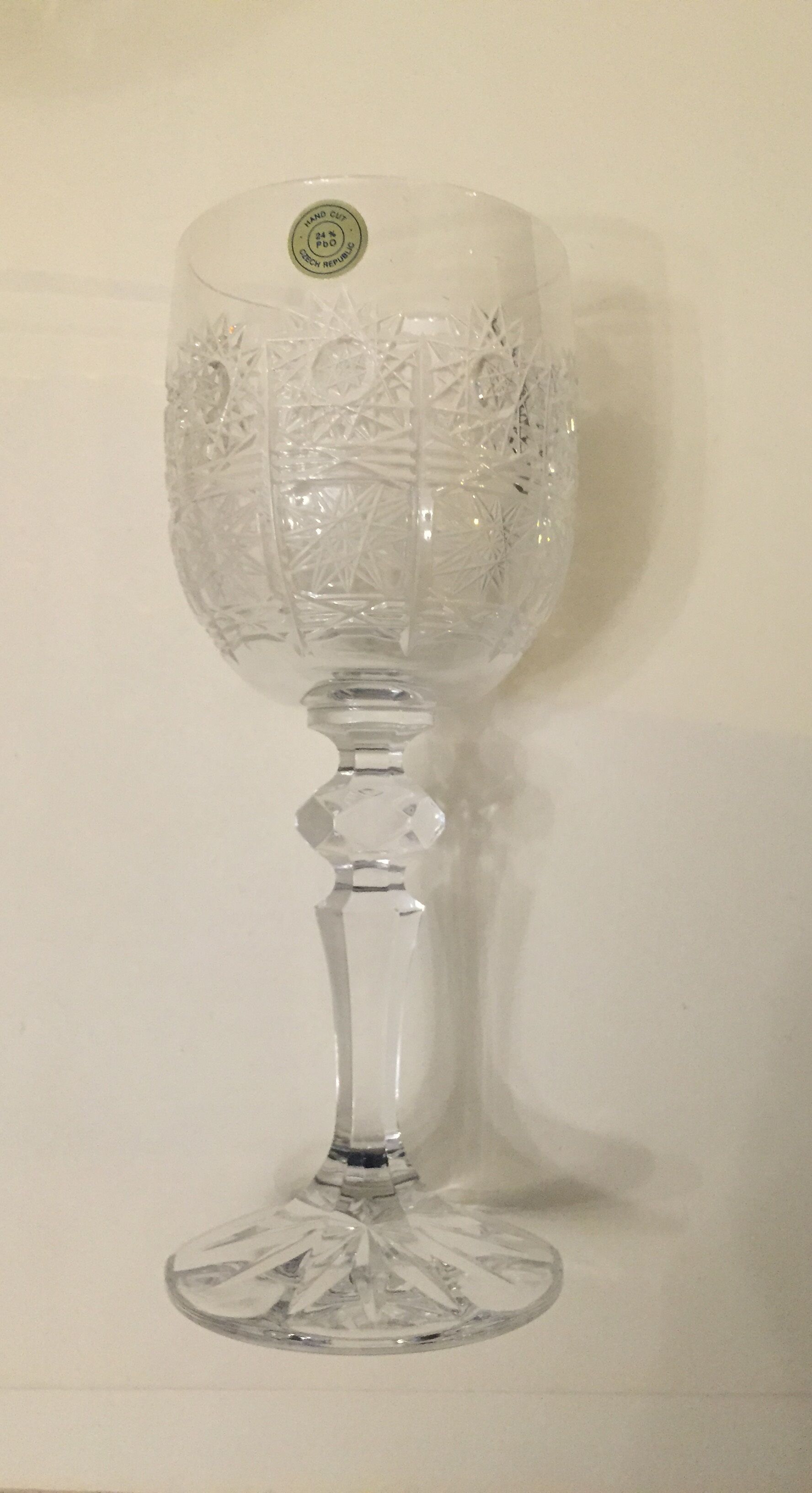 Set of six bohemian crystal wine glasses