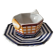 HB Quimper octagonal butter dish, hand-painted graphic design.