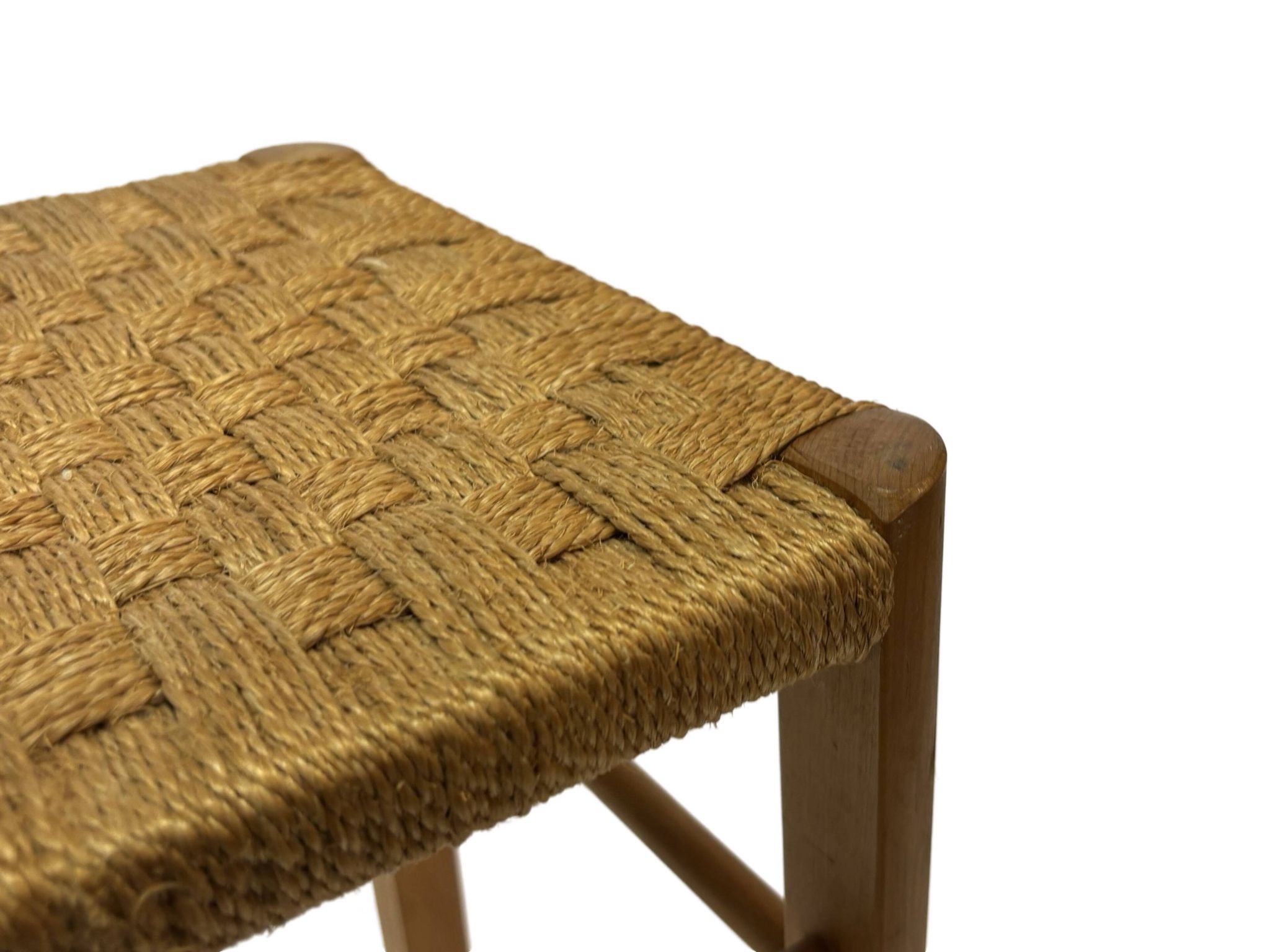 Tabouret vintage années 60 en chêne avec assise tressée