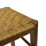 Vintage plant stand stool 1960s in oak with woven seat