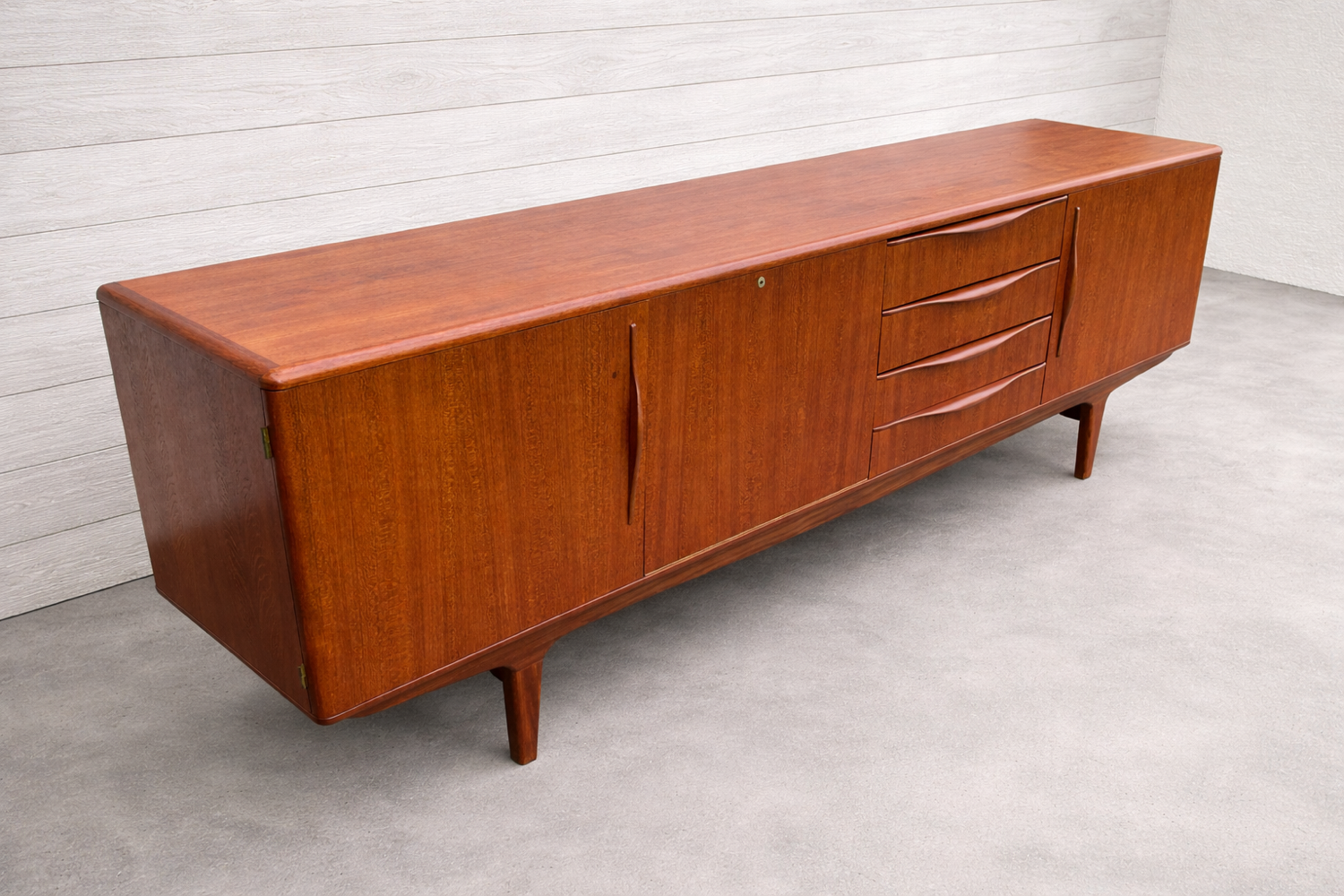 Low teak buffet, vintage Scandinavian style.
