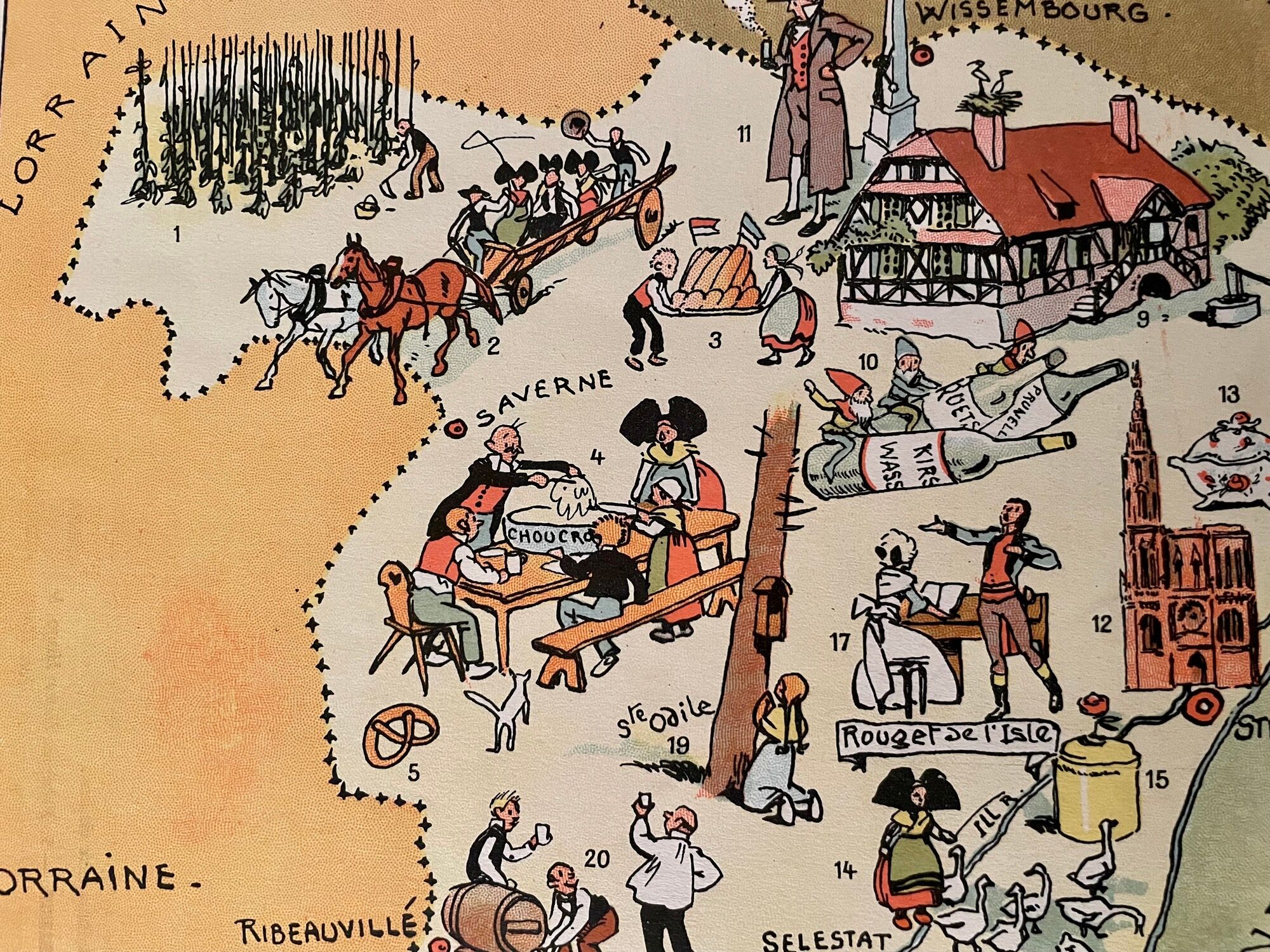 Vintage poster illustrated map of Alsace 1939 - JP Pinchon