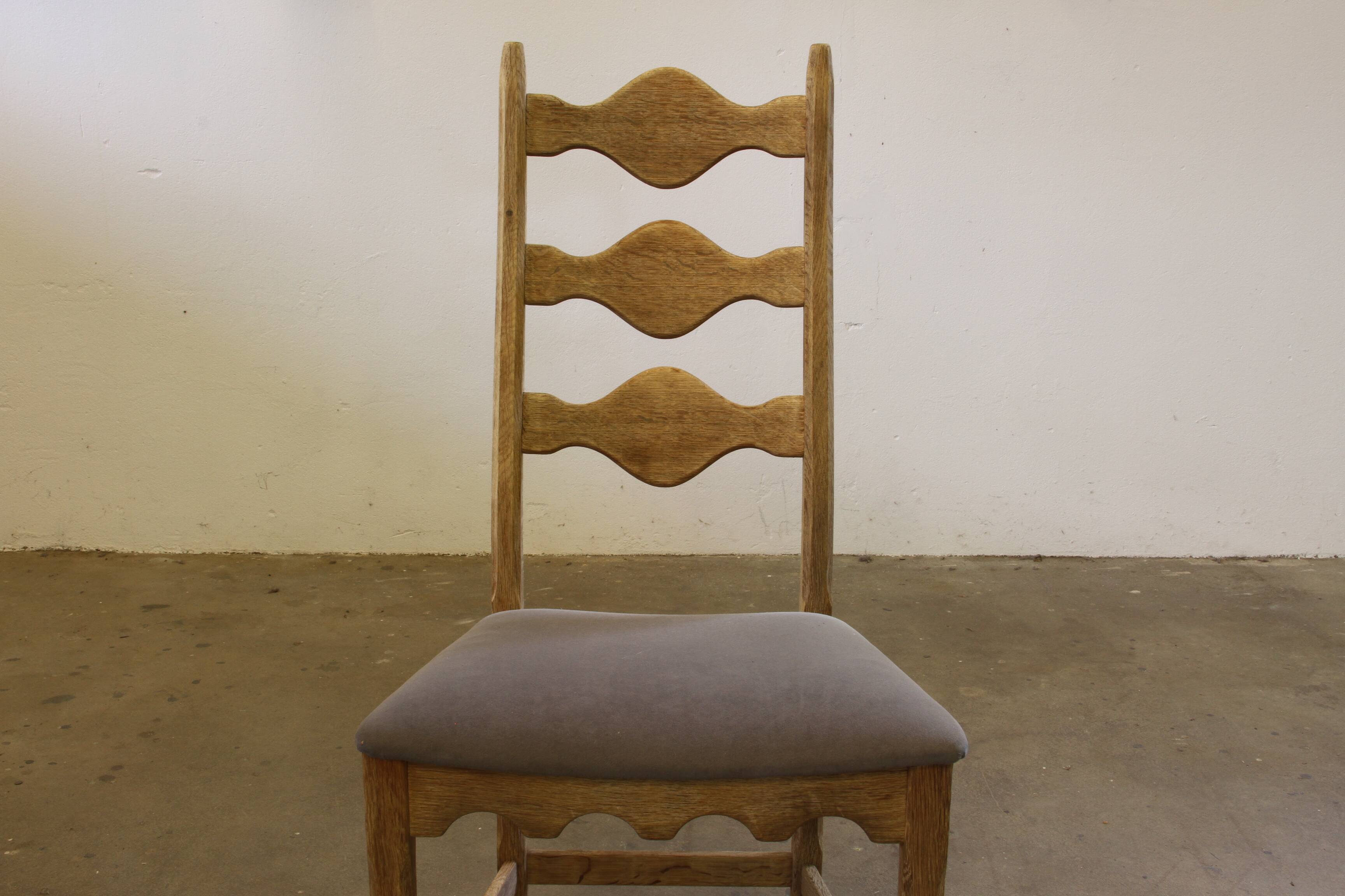 Chaises en chêne à dossier haut / échelle de style Henning Kjærnulf, années 1960, ensemble de 4