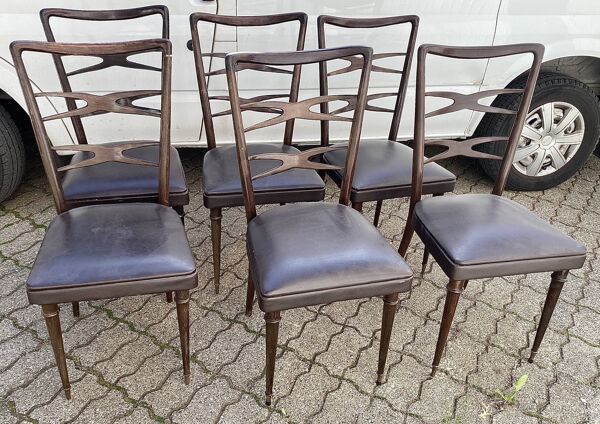 6 chaises meclchiorre bega pour ponti circa 60s