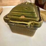 Vintage green majolica butter dish