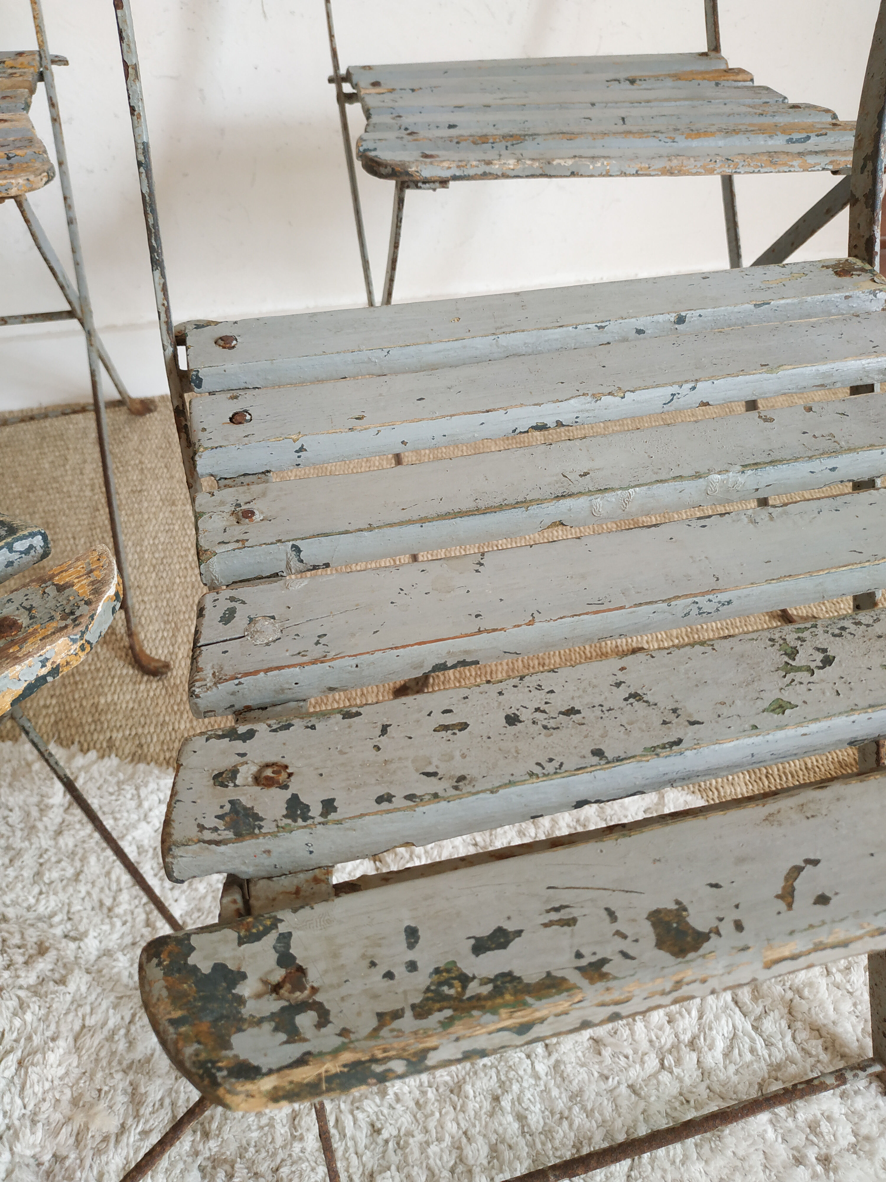 Patinated garden folding chairs - metal and wood -